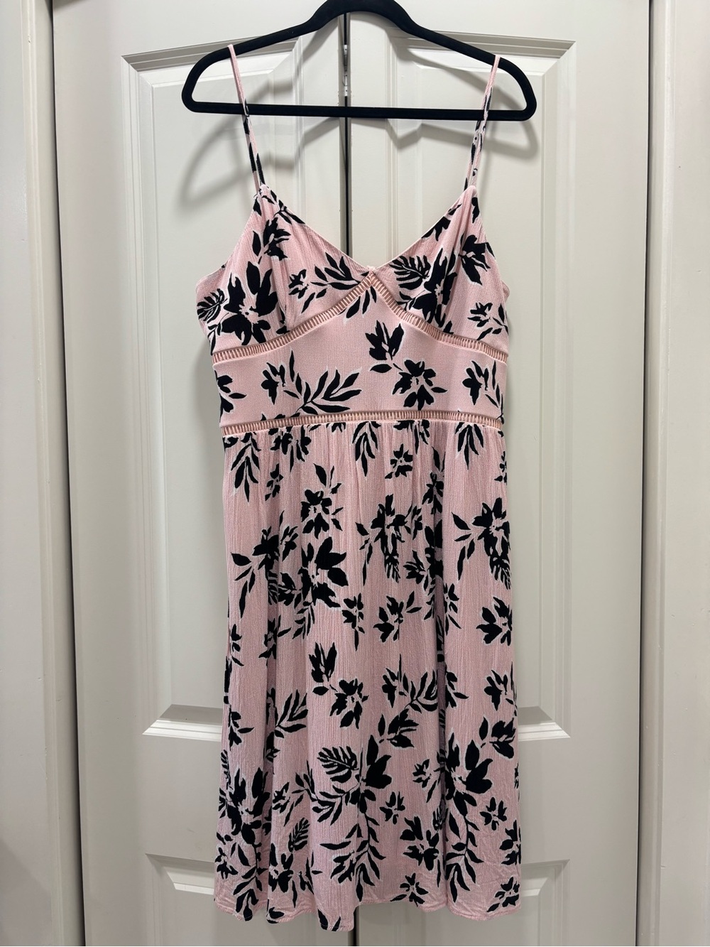 JustFab Pink Spaghetti Strap Dress with Black Floral Print XXL